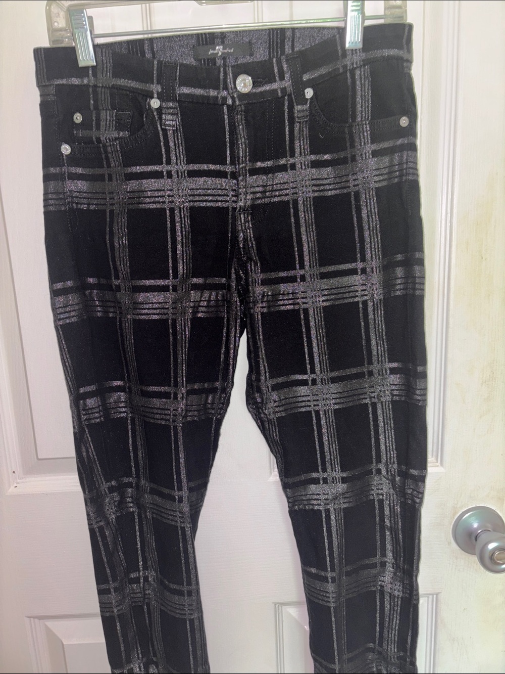 Black Sparkle Plaid Skinny Jeans -  Stretch Fit lux disco look 7famk